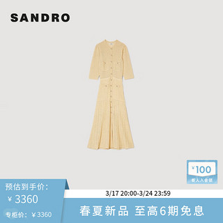 SANDRO2024早春女装法式金色收腰针织连衣裙长裙SFPRO03738 207/金色 34