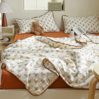 安睡宝（SOMERELLE）全棉双层纱大豆纤维夏凉被家用双人空调被夏季A类薄被子可机洗被 波点玩偶熊【20%大豆纤维填充】 200X230cm单夏被【A类全棉面料】