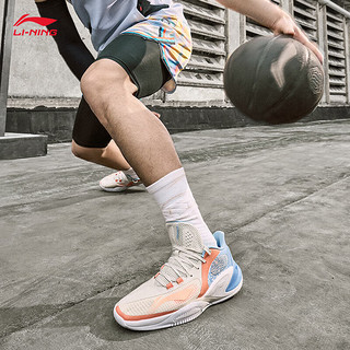 李宁（LI-NING）暴风8 low丨篮球鞋男24春季止滑耐磨撞色外场运动鞋子ABFU025 珍珠白/朝霞橙/亮空蓝-4 42