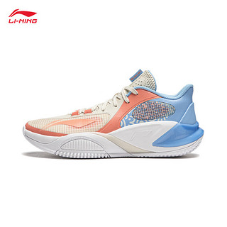 李宁（LI-NING）暴风8 low丨篮球鞋男24春季止滑耐磨撞色外场运动鞋子ABFU025 珍珠白/朝霞橙/亮空蓝-4 42