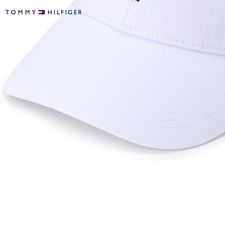 TOMMY HILFIGER【男女同款】 男女纯棉绣标金属调节扣弯檐棒球帽95041 白色100 均码（头围57-58cm）