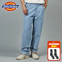 dickies24春夏 廓形版型宽松耐穿双膝设计牛仔长裤DK012979 复古蓝 36