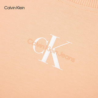 卡尔文·克莱恩 Calvin Klein Jeans24春夏女休闲简约字母宽松短款圆领针织卫衣J223330 TNB-淡橙色 XS