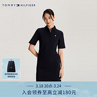 TOMMY HILFIGER【净色刺绣】24春夏女纯棉双面针织五粒扣POLO连衣裙41888 藏青色DW5 L