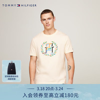 TOMMY HILFIGER24春季男装纯棉通勤学院风刺绣合身短袖T恤MW0MW34393 米白色AEF M （：135-150斤）
