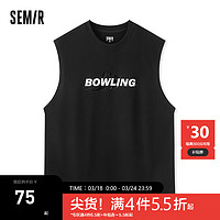 森马（Semir）背心男2024夏季新款时尚简约运动风印花上衣oversize针织内搭 黑色90001 170/88A/M