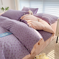 猫人A类双层纱床上四件套小清新床单被套罩单双人家用ins风床上用品 遇见-紫 2.0m床单四件套-被套220*240