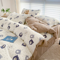 猫人A类双层纱床上四件套小清新床单被套罩单双人家用ins风床上用品 小甜豆泥 1.2m床单四件套-被套150*200