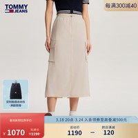 TOMMY JEANS24春季女装潮流运动经典方标抽绳腰伞兵工装裙17719 米白色ACG S