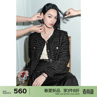 伊芙丽（eifini）伊芙丽蝴蝶纱流苏设计精致大气小香风短外套2024春季休闲外套 黑色  165/88A/L