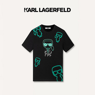 Karl Lagerfeld卡尔拉格斐轻奢老佛爷男装 24夏款KLlogo钉珠印花休闲短袖T恤 黑色 46