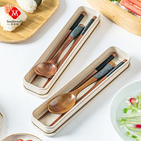 日系便携式盒装木质勺子筷子天然环保雕刻餐具筷勺套装ins上班族