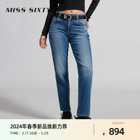 MISS SIXTY2024春季牛仔裤女复古水洗显瘦直筒裤八分裤百搭 中蓝 25