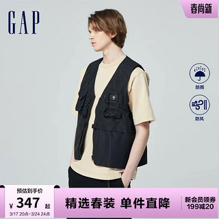 Gap男装2024春季logo多口袋工装风拉链背心外套马甲877479 黑色 165/88A(S)亚洲尺码