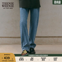 Teenie Weenie小熊牛仔裤2024年春夏白色牛仔裤直筒裤长裤宽松复古裤子女 中蓝色 155/XS