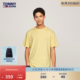 TOMMY JEANS 24春季男纯棉平纹针织签字刺绣合身短袖T恤DM0DM17994 柠檬黄ZHO L （：150-165斤）