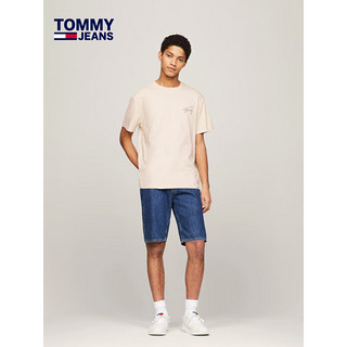 TOMMY JEANS 24春季男纯棉平纹针织签字刺绣合身短袖T恤DM0DM17994 米白色ACG S （：120-135斤）