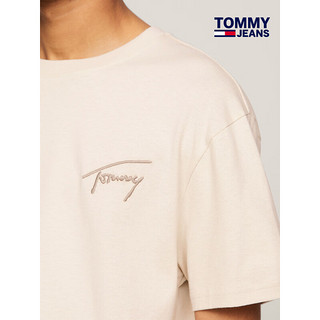 TOMMY JEANS 24春季男纯棉平纹针织签字刺绣合身短袖T恤DM0DM17994 米白色ACG S （：120-135斤）