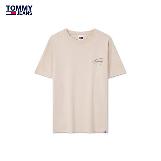 TOMMY JEANS 24春季男纯棉平纹针织签字刺绣合身短袖T恤DM0DM17994 米白色ACG XL （：165-180斤）