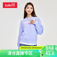 Baleno 班尼路 卫衣女休闲简约圆领手写涂鸦字母印花长袖上衣 142B浅紫蓝 XL