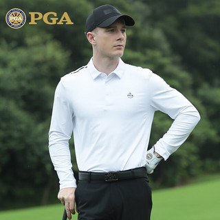 PGA高尔夫服装男长袖T恤 秋冬运动翻领球衣男装衣服 polo衫 PGA 101305-白色 XL