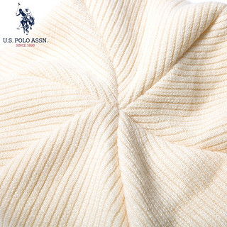 U.S.POLO ASSN.堆堆帽女士秋冬季贴补套头帽保暖登山帽时髦毛线帽 5094023170 米色