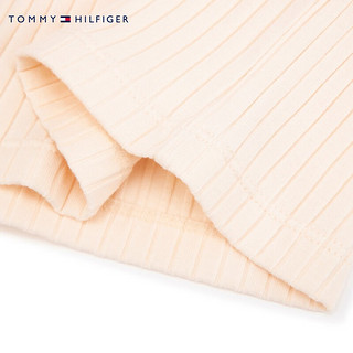 TOMMY HILFIGER24春季童装女刺绣高领螺纹微弹打底长袖T恤TH2412068 米白色214 S/140cm