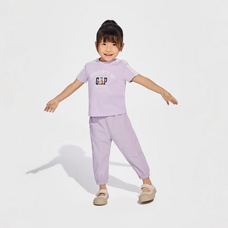 Gap女幼童2024春季纯棉小熊logo拼接织带短袖T恤上衣892057 紫色 110cm(4-5岁) 亚洲尺码