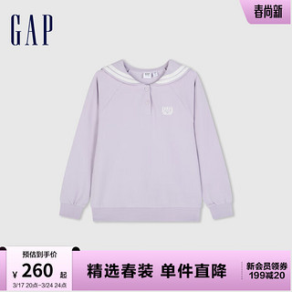 Gap女童2024春季logo学院风水手领毛圈长袖卫衣上衣890212 淡紫色 160cm (XL)亚洲尺码