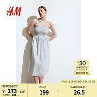 H&M2024春季女士上身缩褶连衣裙1217947 白色/蓝色花卉 155/80A