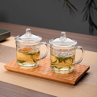 LOVWISH 乐唯诗 加厚耐热玻璃茶杯 带盖茶饮杯盖杯 带把杯子办公家用喝水杯泡茶杯 春 300ml 1