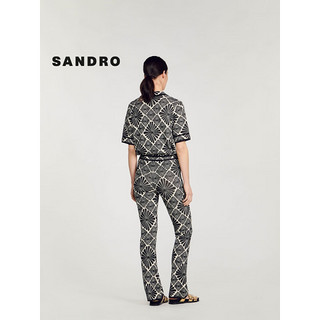 SANDRO2024春夏女装法式休闲黑白色微喇针织长裤SFPPA01444 A265/黑白色 40