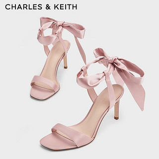 CHARLES&KEITH24春一字带缎面蝴蝶结绑带高跟鞋CK1-61720177 粉红色Pink 40