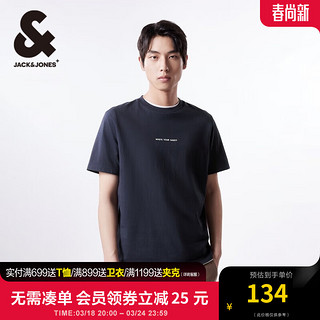 杰克·琼斯（JACK&JONES）男装春夏潮男纯棉趣味字母休闲多色短袖T恤上衣男224101064 藏蓝E39 常规 藏蓝E39 165/88A/XS