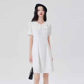 艾莱依（ERAL）春季气质洋装白色夏季泡泡蝴蝶样式短袖连衣裙 炭黑 155/80A