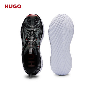 HUGO男士2024早春橡胶细节装饰拼接网面低帮运动鞋 006-黑色 EU:41