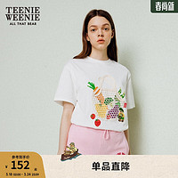 TEENIE WEENIE 小熊T恤女圆领短袖T恤宽松韩版时尚女上衣夏季 象牙白 160/S