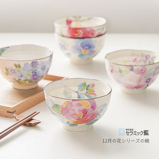 同合ceramic蓝美浓烧繁花饭碗日式可爱清新家用分餐汤碗 花音色碗-堇色