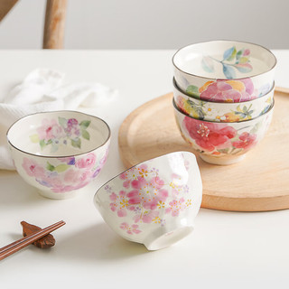 同合ceramic蓝美浓烧繁花饭碗日式可爱清新家用分餐汤碗 花音色碗-春色