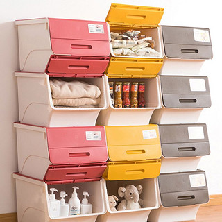 CHAHUA 茶花 翻盖收纳箱叠加衣物储物箱盒子塑料衣服儿童玩具收纳箱整理箱