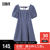 Semir 森马 连衣裙女2023夏蝴蝶结甜酷牛仔裙103323114004