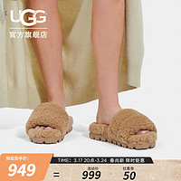 UGG 春季女士舒适休闲纯色平底露趾茸茸一字拖时尚毛毛拖 1130838 CHE  | 栗色 36