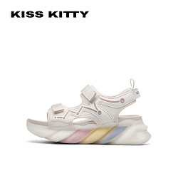 Kiss Kitty KISSKITTY运动凉鞋女夏新款魔术贴沙滩鞋彩虹厚底增高松糕底凉鞋