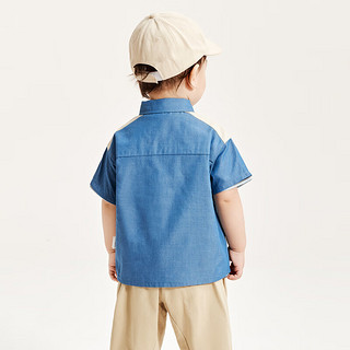 迷你巴拉巴拉男童短袖衬衫夏季宝宝亲肤柔软透气时尚儿童上衣 蓝色调00388 90cm