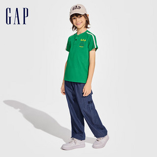 Gap男童2024春季纯棉小熊logo撞色短袖T恤儿童装上衣890473 绿色 160cm(XL)亚洲尺码