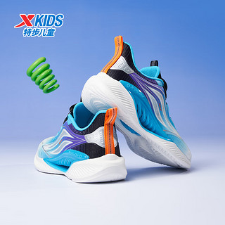 特步（XTEP）【氢风5.0】儿童跑步鞋春季男女童运动鞋旋转纽扣科技跑鞋 黑/智能蓝【男款】 37码
