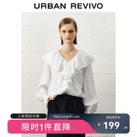 UR2024春季女装法式优雅气质荷叶边V领罩衫衬衫UWH240014 本白 S