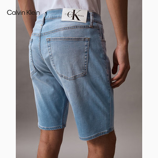 Calvin Klein Jeans24春夏男士经典标牌水洗微弹休闲牛仔短裤J325421 1AA-牛仔浅蓝 32