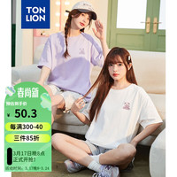 唐狮 TONLION短袖T恤女左胸线条图案圆领宽松上衣 本白 XL