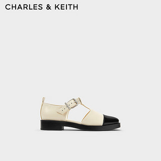 CHARLES&KEITH24春法式拼色平底单鞋搭扣玛丽珍CK1-70900504 Beige米色 36